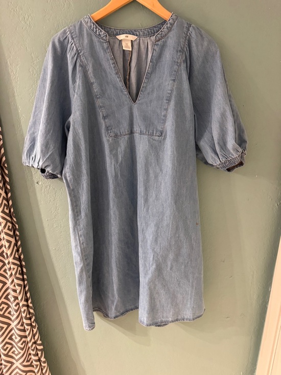 H&M Dresses & Skirts - H&M Light Denim Mini Dress with V-Notch and Puff Sleeves